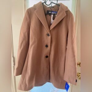 NWT DKNY Women's Tan Stylish Button-Up/Collar Coat logo Large - Camel
